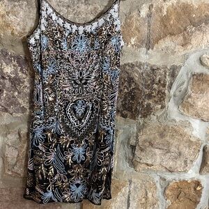 Chic Black and Blue Embroidered Dress